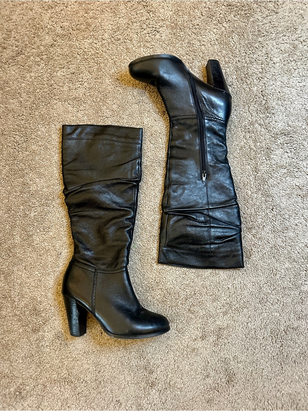 Aldo Black Knee-High Scrunched Heeled Boot